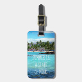 ハワイの青い海と緑のヤシの木「夏は」 ラゲッジタグ (正面縦)