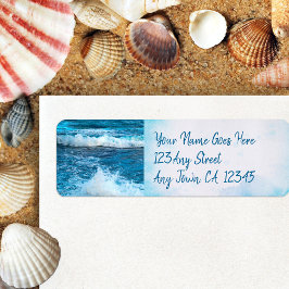 ハワイの青い海波の熱帯写真アドレス ラベル