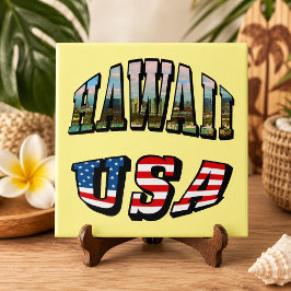 ハワイの風景とアメリカ国旗のテキスト タイル