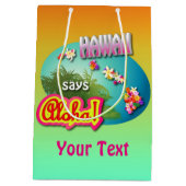 ハワイはアロハ言います! ミディアムペーパーバッグ (裏面)