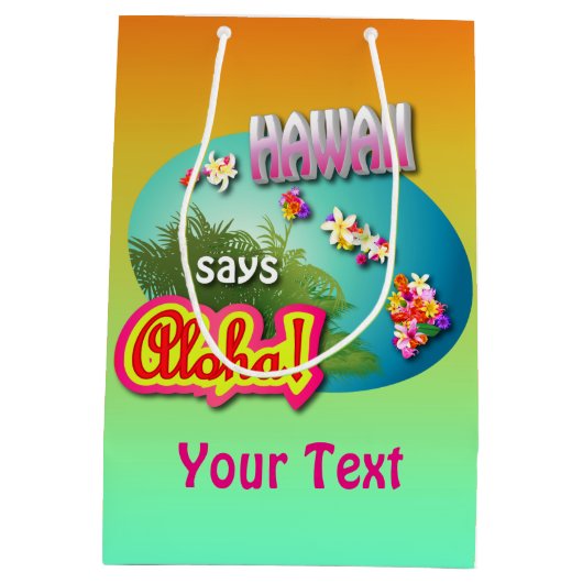 ハワイはアロハ言います! ミディアムペーパーバッグ (裏面)