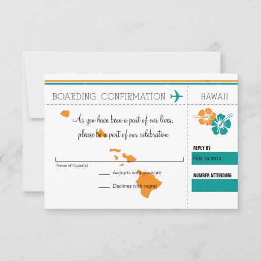 ハワイへの出発案内 出席確認カード 招待状 (正面)