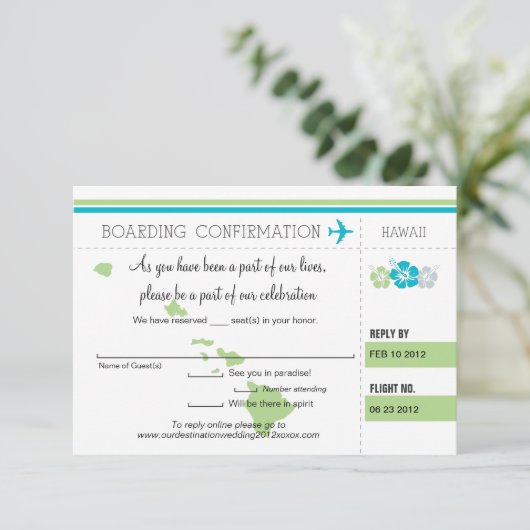 ハワイへの搭乗券の出欠確認 出欠カード (スタンド正面)