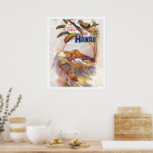 ハワイへの旅行、大きな波にサーフィン、ヴィンテージ ポスター (キッチン)