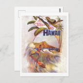 ハワイへの旅行、大きな波にサーフィン、ヴィンテージ ポストカード (正面/裏面)