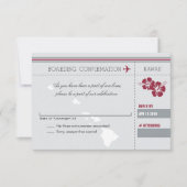 ハワイへの灰色の赤RSVPの搭乗券 出欠カード (正面)