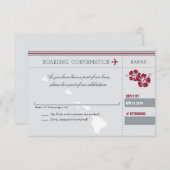 ハワイへの灰色の赤RSVPの搭乗券 出欠カード (正面/裏面)