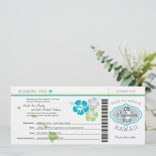 ハワイへの結婚式の搭乗券 招待状 (スタンド正面)