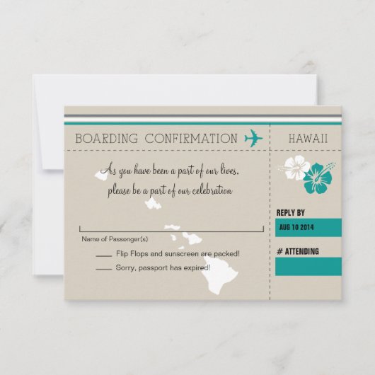ハワイへのRSVPの搭乗券 出欠カード (正面)