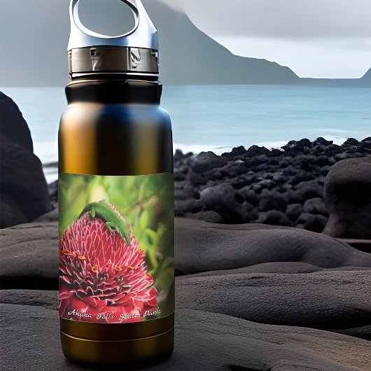 ハワイアノールリザードレッドトロピカルフラワーアカカ秋 スクエアシール