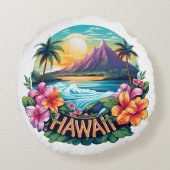 ハワイアロハトロピカルビーチマウンテンズトラベル ラウンドクッション (裏面)