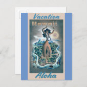 ハワイアロハフラダンサーヴィンテージトラベルポスター ポストカード (正面/裏面)