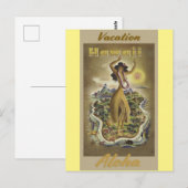 ハワイアロハフラダンサーヴィンテージトラベルポスター ポストカード (正面/裏面)