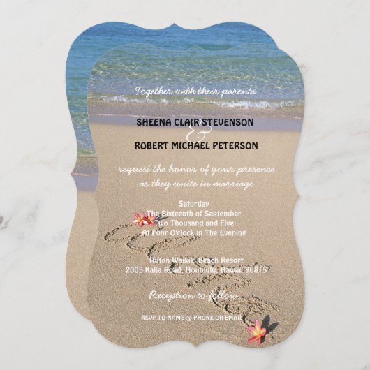 ハワイアロハプルメリアフラワービーチ結婚式招待状 招待状 (正面/裏面)