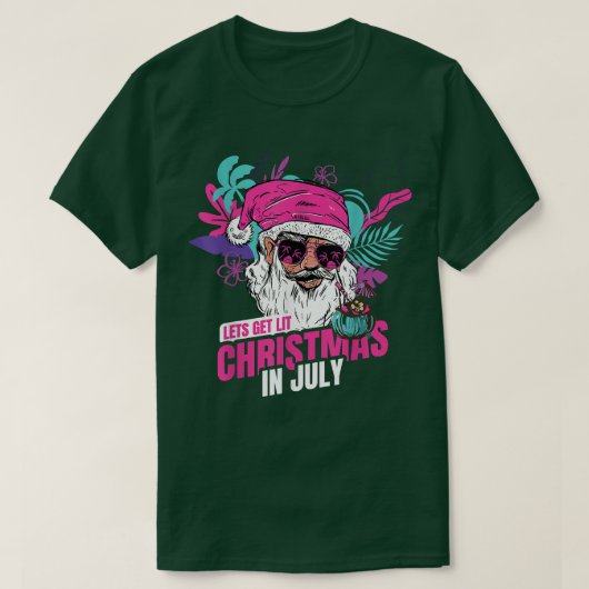 ハワイアンおもしろいサンタがクリスマスに輝く Tシャツ (デザイン正面)