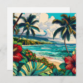 ハワイアンかわいらし島をテーマにした |アロハ ノートカード (正面/裏面)