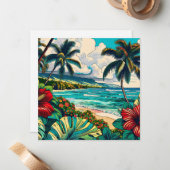 ハワイアンかわいらし島をテーマにした |アロハ ノートカード (正面/裏面インサイチュ)