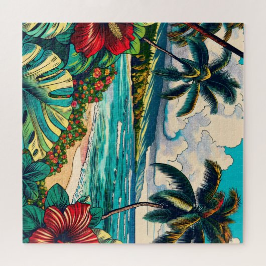 ハワイアンかわいらし島をテーマにした ジグソーパズル (横)