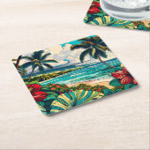 ハワイアンかわいらし島をテーマにした スクエアペーパーコースター (アングル)