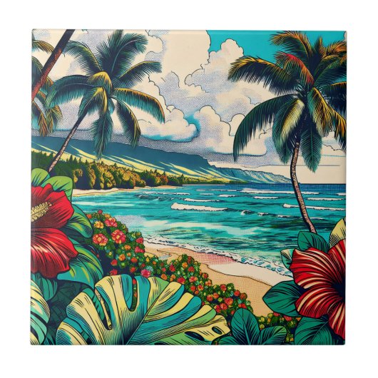 ハワイアンかわいらし島をテーマにした タイル (正面)