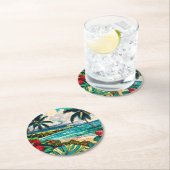ハワイアンかわいらし島をテーマにした ラウンドペーパーコースター (インサイチュ)