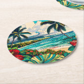 ハワイアンかわいらし島をテーマにした ラウンドペーパーコースター (アングル)