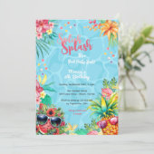 ハワイアンな水遊び夏プール誕生日パーティー 招待状 (スタンド正面)