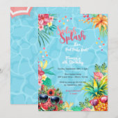 ハワイアンな水遊び夏プール誕生日パーティー 招待状 (正面/裏面)