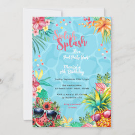 ハワイアンな水遊び夏プール誕生日パーティー 招待状