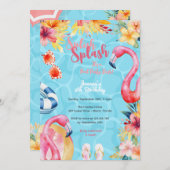 ハワイアンな水遊び夏プール誕生日パーティー 招待状 (正面/裏面)