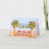 ハワイアンのクリスマスビーチとカラフルパームツリー カード (正面)