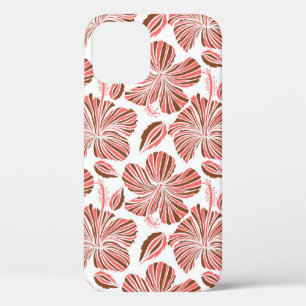 ハワイアンのハイビスカスの花:茶色のトロピカルスタイル。 iPhone 12ケース