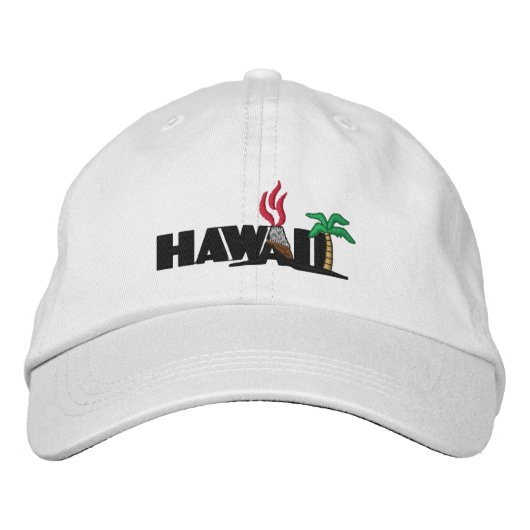 ハワイアンのヤシの木と火山の刺繍キャップ 刺繍入りキャップ (正面)