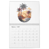 ハワイアンの夕日とヤシの木 カレンダー (2月 2027)