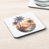 ハワイアンの夕日とヤシの木。 コースター (左側)
