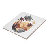 ハワイアンの夕日とヤシの木。 タイル (側面)