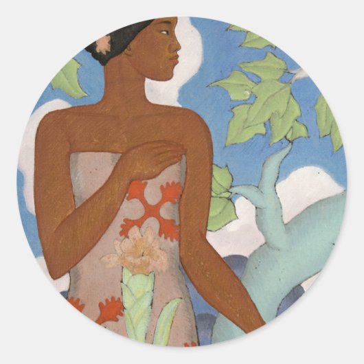 'ハワイアンの女性' - Arman Manookian Sticker ラウンドシール (正面)