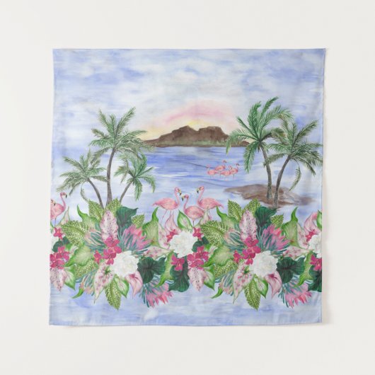 ハワイアンの水疱:熱帯の水のカラーパターン タペストリー (正面)