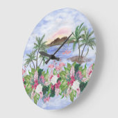 ハワイアンの水疱:熱帯の水のカラーパターン ラージ壁時計 (傾斜)