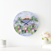 ハワイアンの水疱:熱帯の水のカラーパターン ラージ壁時計 (ホーム)