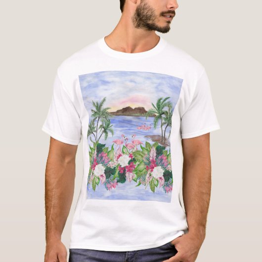 ハワイアンの水疱：熱帯の水のカラーパターン Tシャツ (正面)