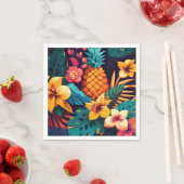 ハワイアンの熱帯性フローラパイナップル模様 スタンダードカクテルナプキン (インサイチュ)