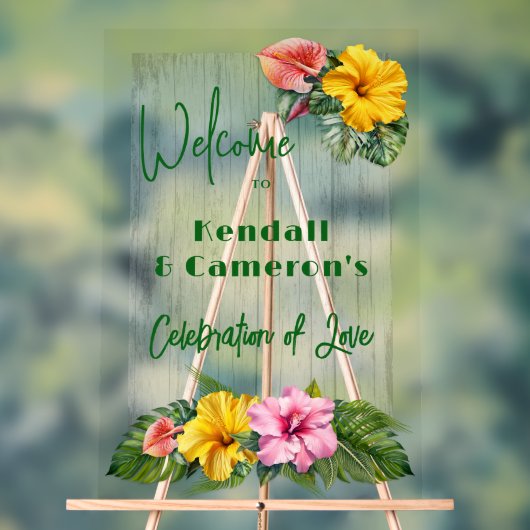 ハワイアンの結婚花の歓迎 アクリルサイン (ニュートラル)