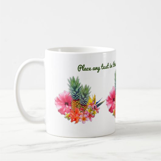 ハワイアンの花とパイナップルカスタムの言葉遣い コーヒーマグカップ (左)