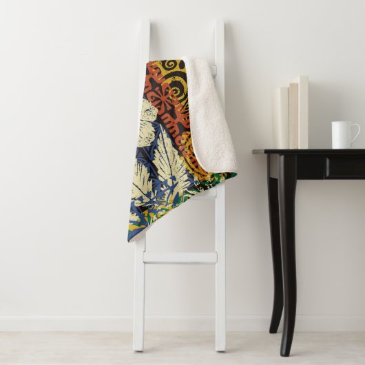 ハワイアンの部族エレメントとハイビスカスファブリックパッチ シェルパブランケット (インサイチュ)