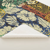 ハワイアンの部族エレメントとハイビスカスファブリックパッチ シェルパブランケット (3/4)