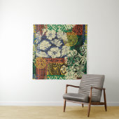 ハワイアンの部族エレメントとハイビスカスファブリックパッチ タペストリー (インサイチュ(横))