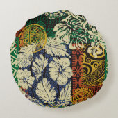 ハワイアンの部族エレメントとハイビスカスファブリックパッチ ラウンドクッション (裏面)