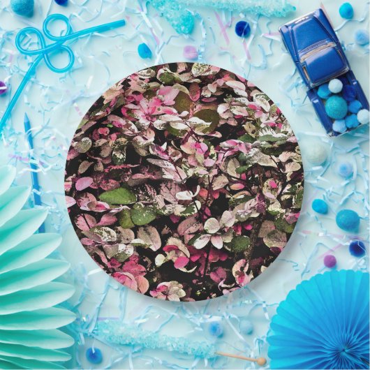 「ハワイアンの雪の茂み植物/ピンクス、緑と白 ペーパープレート (パーティー)