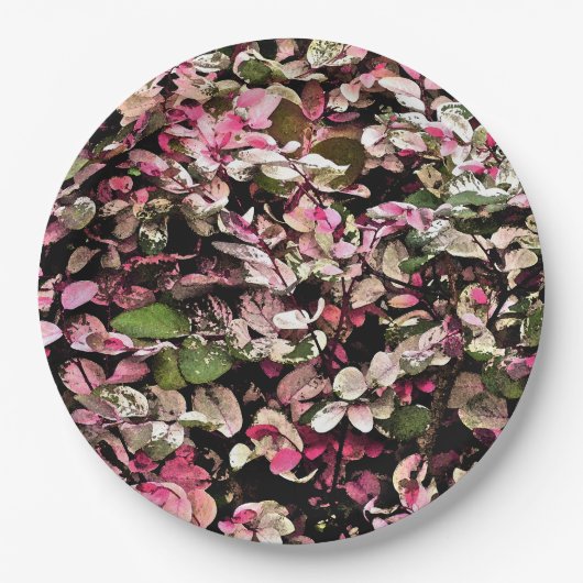 「ハワイアンの雪の茂み植物/ピンクス、緑と白 ペーパープレート (正面)